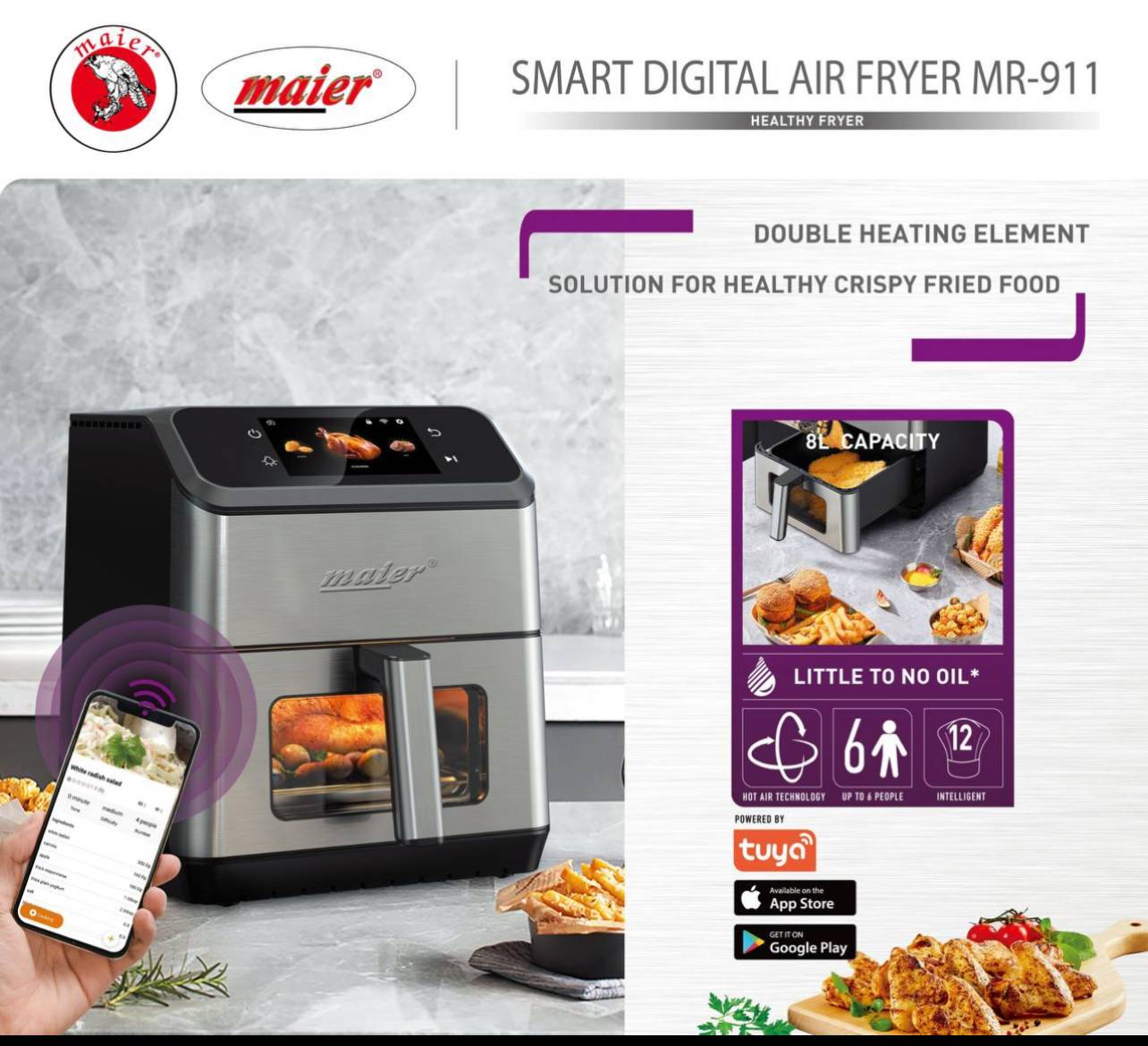سرخ‌کن دیجیتال بدون روغن مایر مدل MR‑911